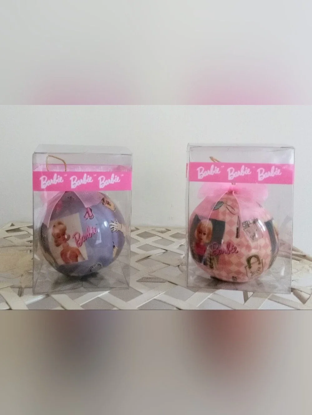 1996 Matrix Barbie Pink and Lavender Decorative Ornament Pair